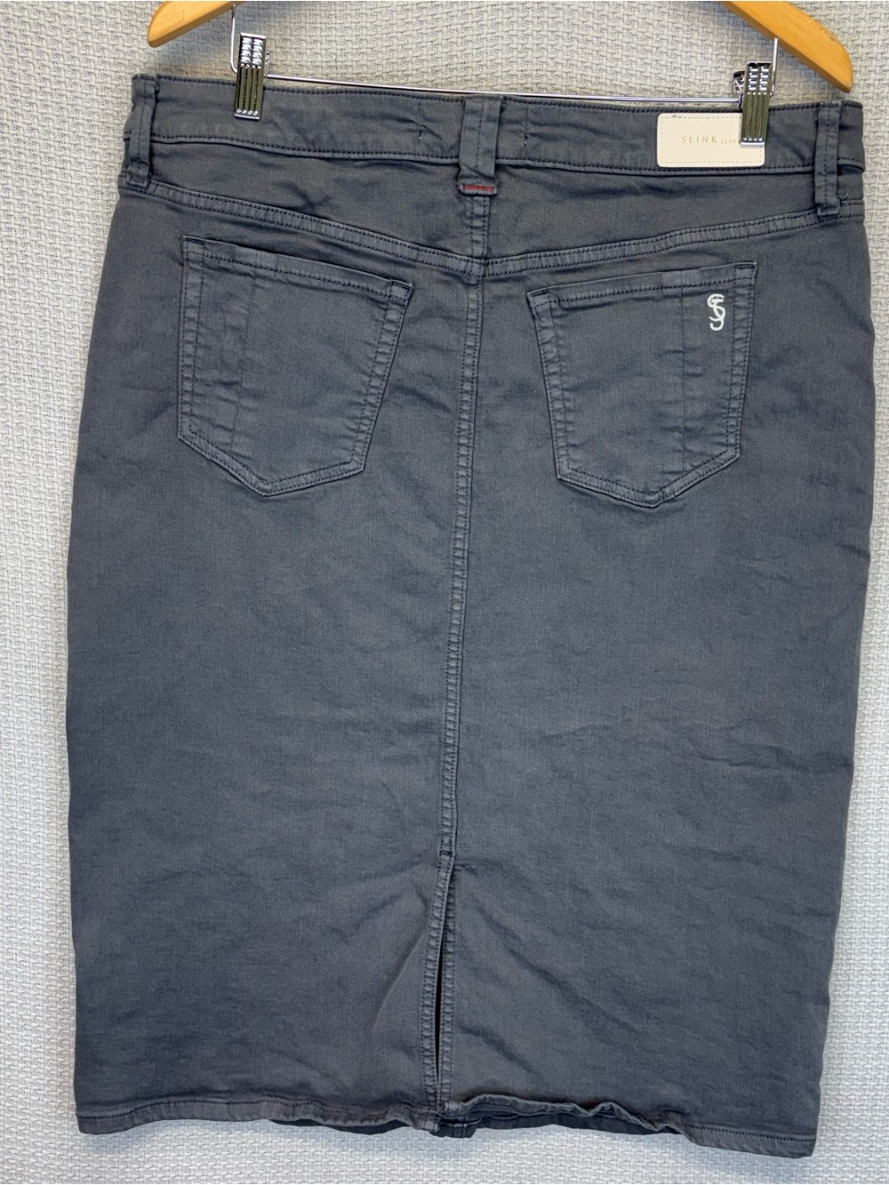 Slink Jeans Gray Denim Jean Skirt Size 16 Women's Knee Length Stretch Curvy EUC - Picture 4 of 9